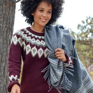 L.L. Bean Nordic Fair Isle Rag Wool Crew Neck Sweater Size Medium